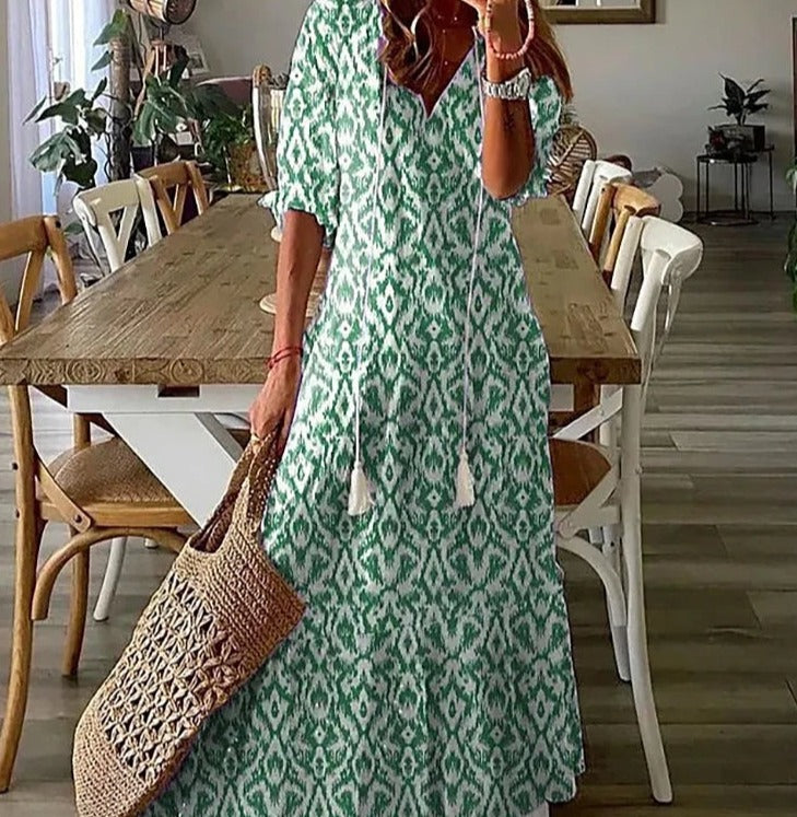 R&B | Maxikleid mit Halben Ärmeln und V-Ausschnitt mit Blumenmuster
