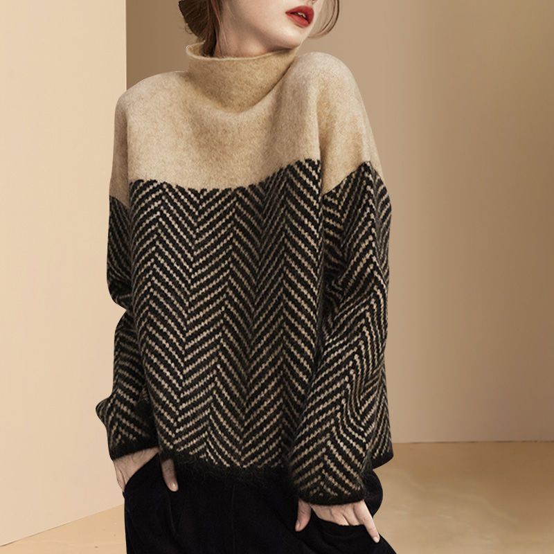 R&B | Lässiger Gestreifter Strickpullover mit Langen Ärmeln