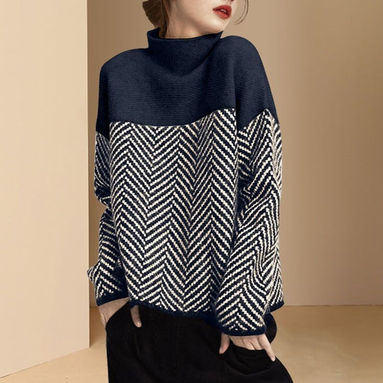 R&B | Lässiger Gestreifter Strickpullover mit Langen Ärmeln