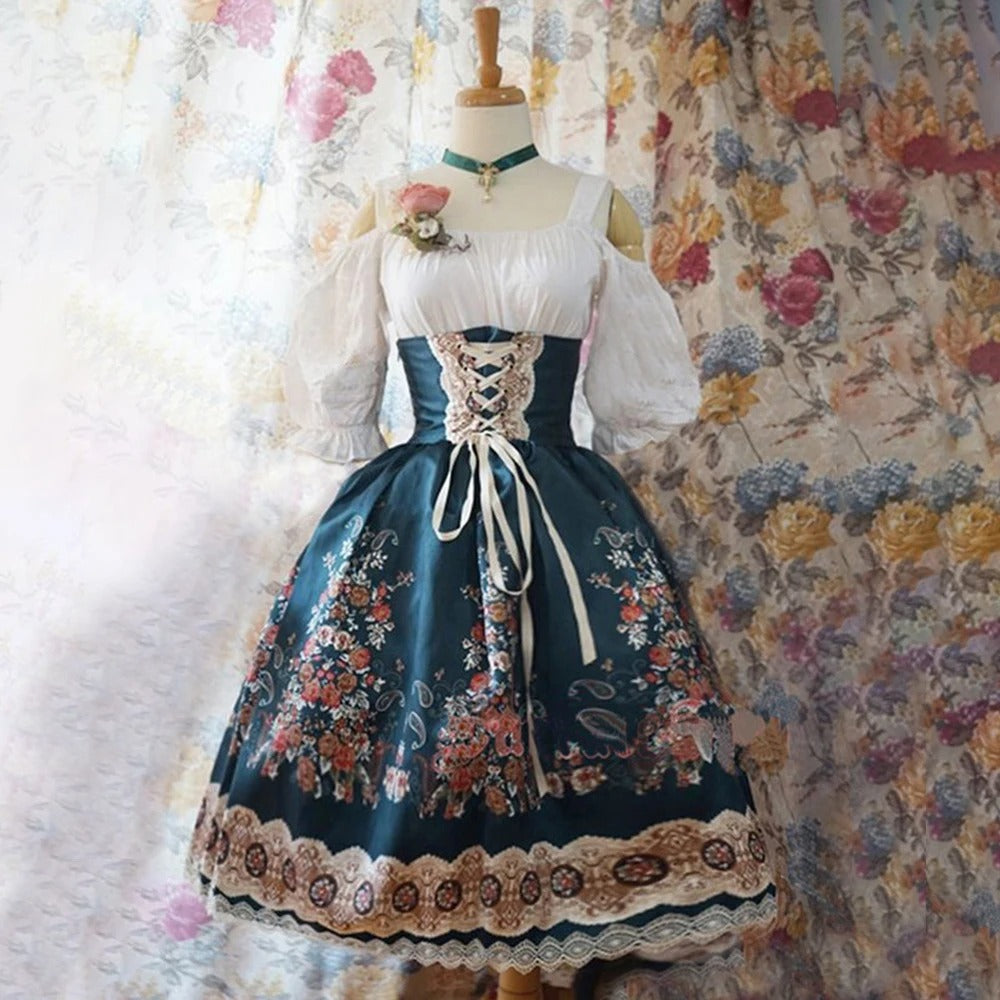 R&B | Blumen Dirndl mit Schürze und Blumendekoration für Oktoberfest
