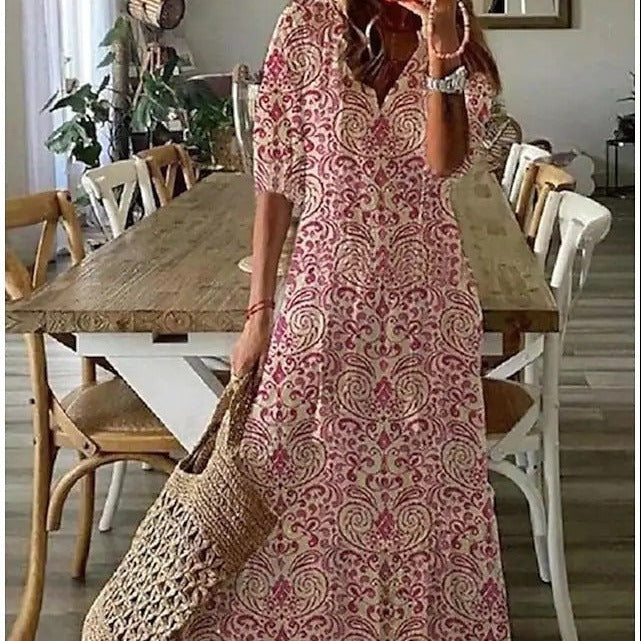 R&B | Maxikleid mit Halben Ärmeln und V-Ausschnitt mit Blumenmuster