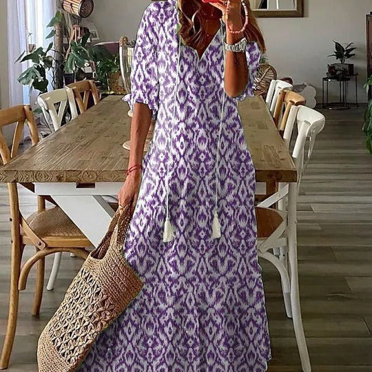 R&B | Maxikleid mit Halben Ärmeln und V-Ausschnitt mit Blumenmuster