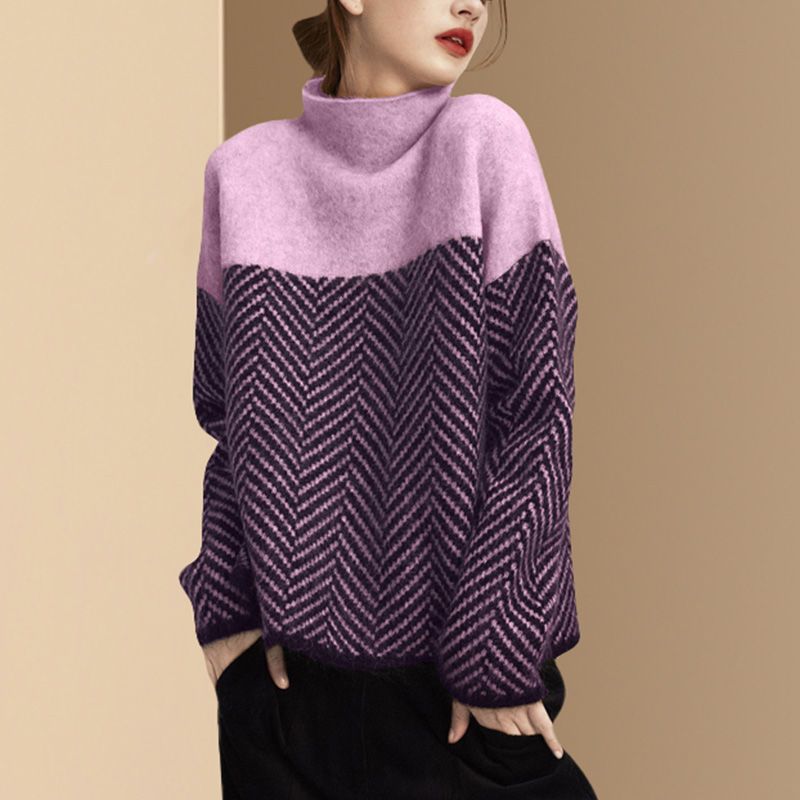 R&B | Lässiger Gestreifter Strickpullover mit Langen Ärmeln