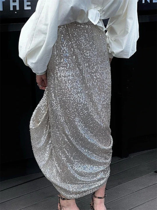 Rock | Trendy lange hohe Taille Rock mit Glitzer und Pailletten für Damen
