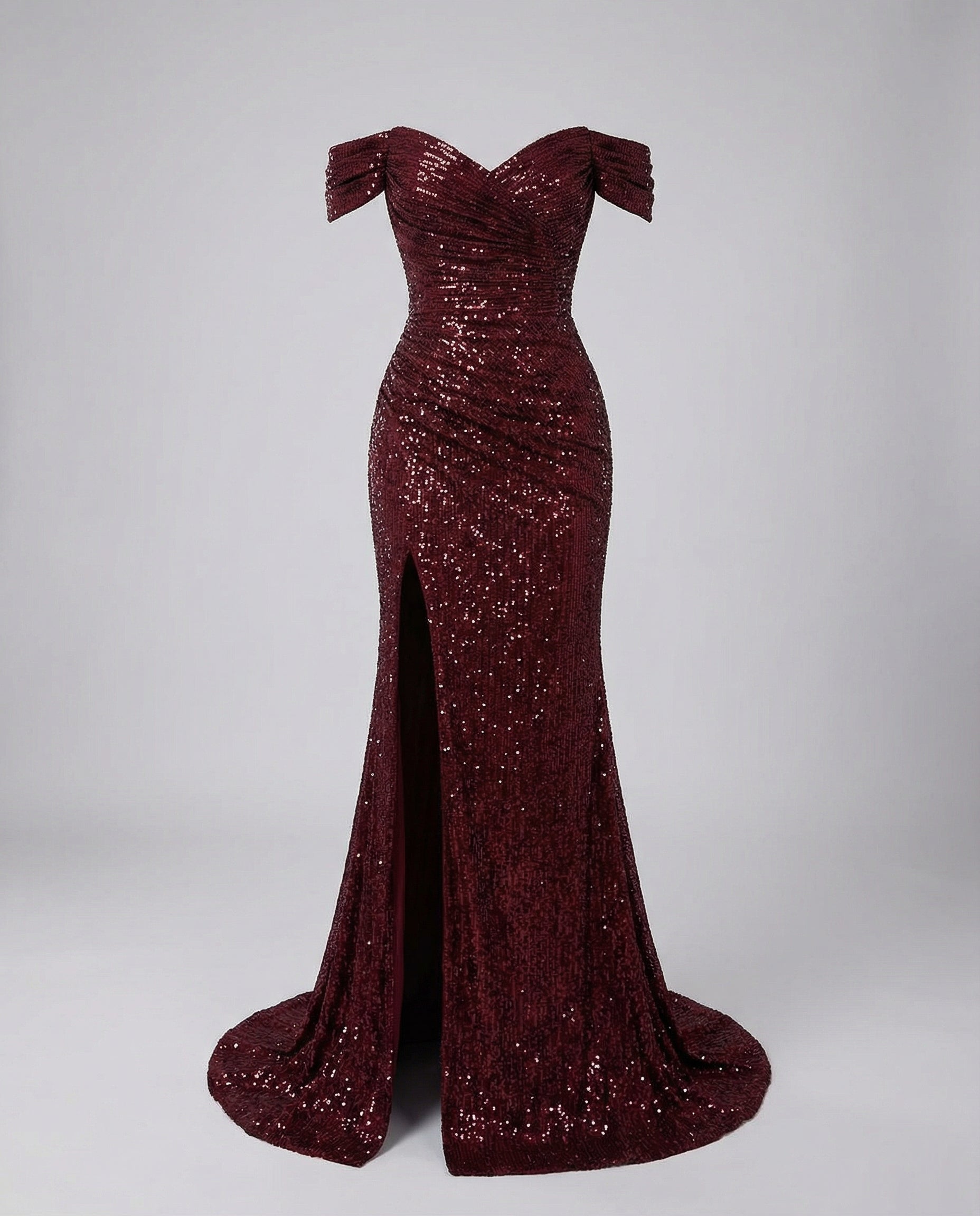 Glitzerndes Damen Abendkleid Schulterfreies Maxikleid mit Schlitz für Hochzeit & Fest | R&B