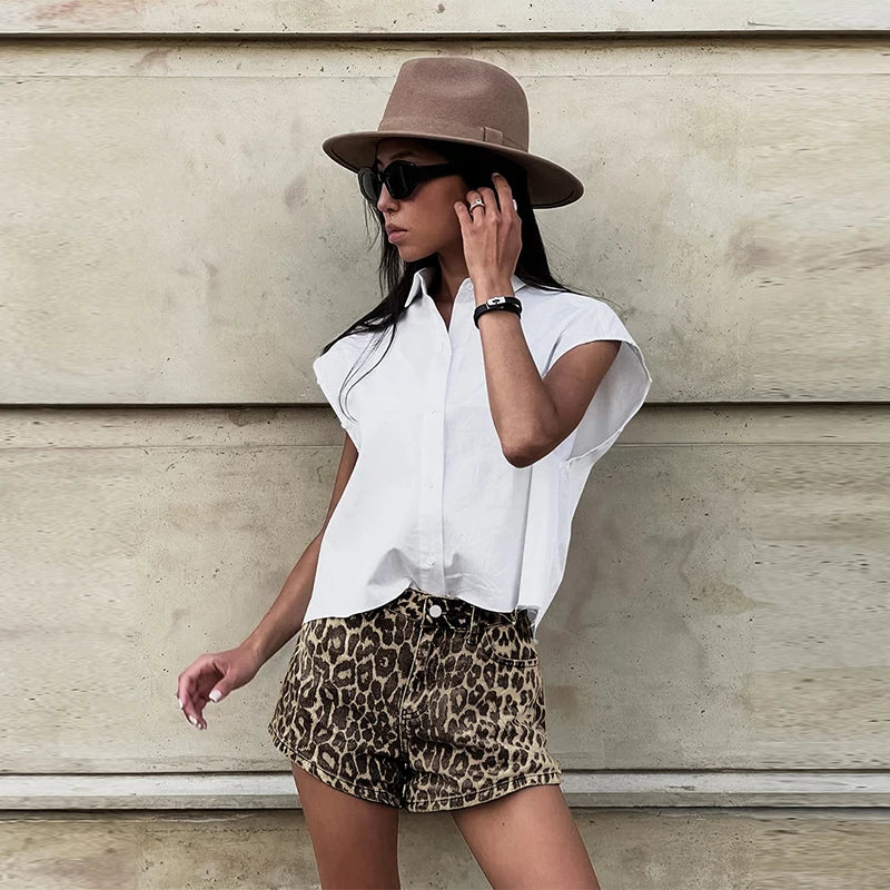 R&B - Denim Leopard Shorts