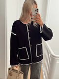 R&B | cardigan - Herbst Kontrastbesatz Knopf-Cardigan