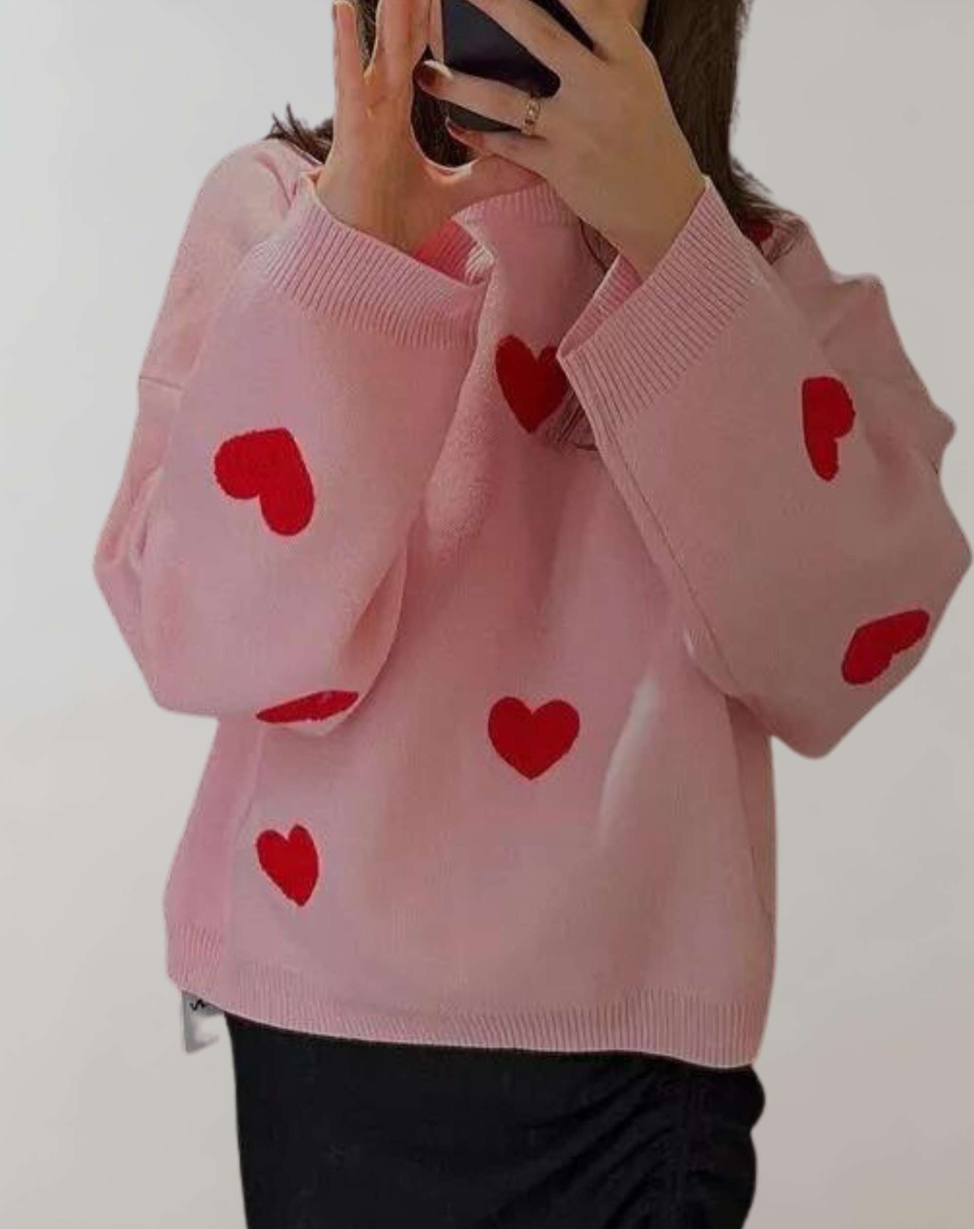 Vergie | Übergroßer Pullover mit Rundhalsausschnitt und Herzmuster Sweater