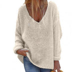 R&B | Strickpullover Oversized Lockere Passform Weicher V-Ausschnitt Langärmlig Warm Komfort