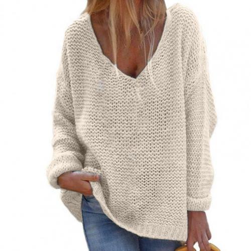 R&B | Strickpullover Oversized Lockere Passform Weicher V-Ausschnitt Langärmlig Warm Komfort