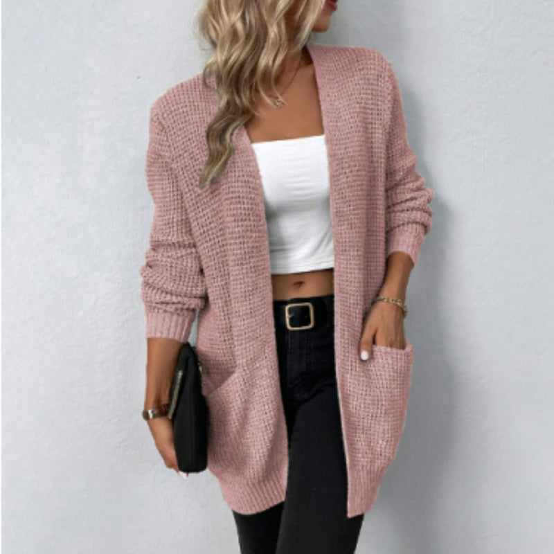 R&B | Cardigan Lange Offene Front Gestrickte Textur Weiche Gerippte Kanten mit Taschen