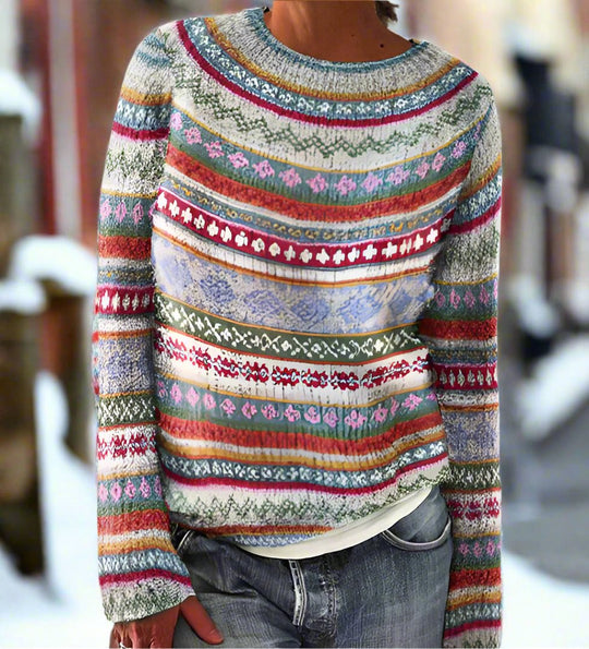 R&B | Wolle Jacquard Pullover Geometrischer Rundhalsausschnitt Pullover