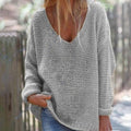 R&B | Strickpullover Oversized Lockere Passform Weicher V-Ausschnitt Langärmlig Warm Komfort