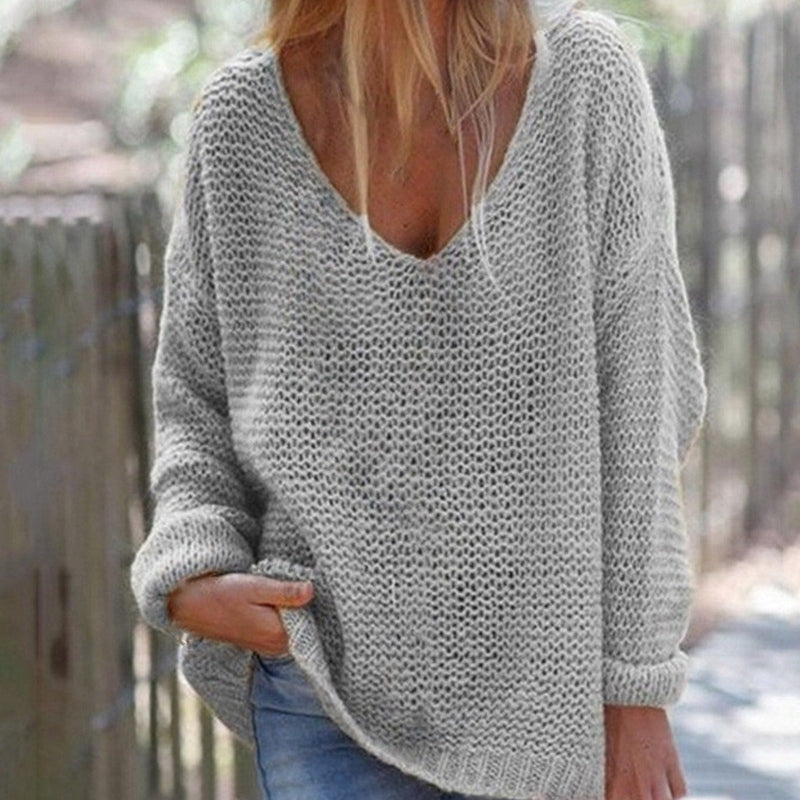 R&B | Strickpullover Oversized Lockere Passform Weicher V-Ausschnitt Langärmlig Warm Komfort