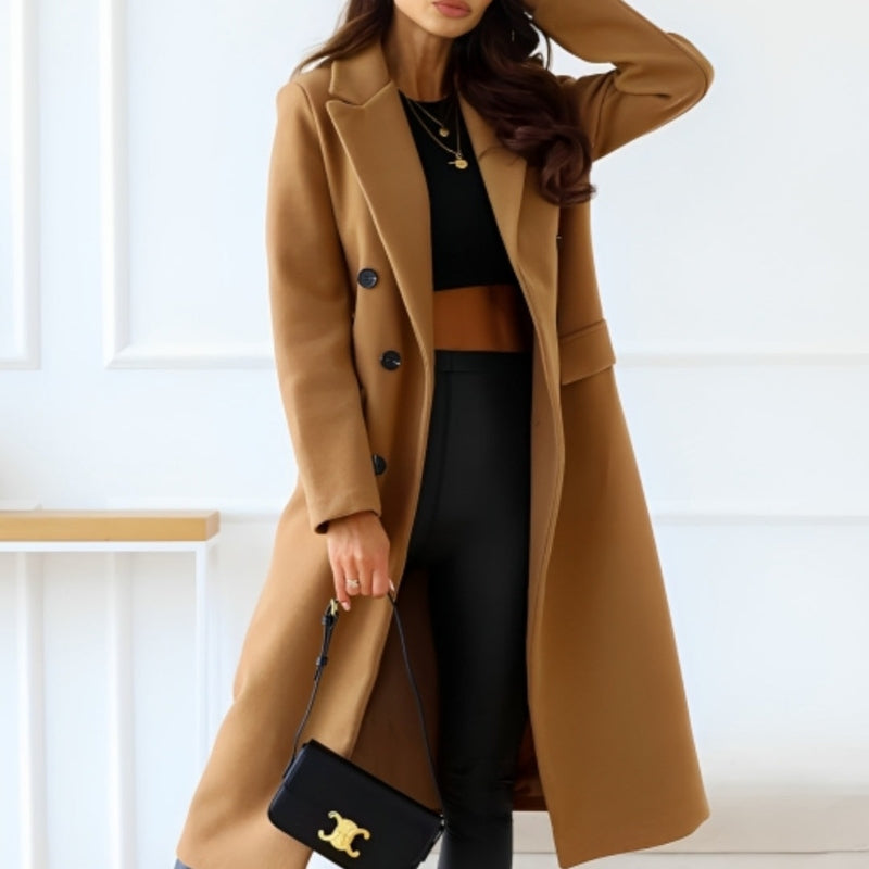 R&B | für Frauen - Lange Doppelt Knöpfbare Wollmischung - Klassischer Schnitt mit Revers und Klapptaschen
