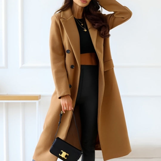 R&B | für Frauen - Lange Doppelt Knöpfbare Wollmischung - Klassischer Schnitt mit Revers und Klapptaschen