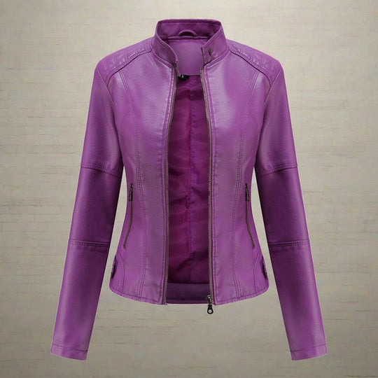 R&B | Lederjacke - Slim Fit Biker Stil - Reißverschluss - Stehkragen - Lange Ärmel