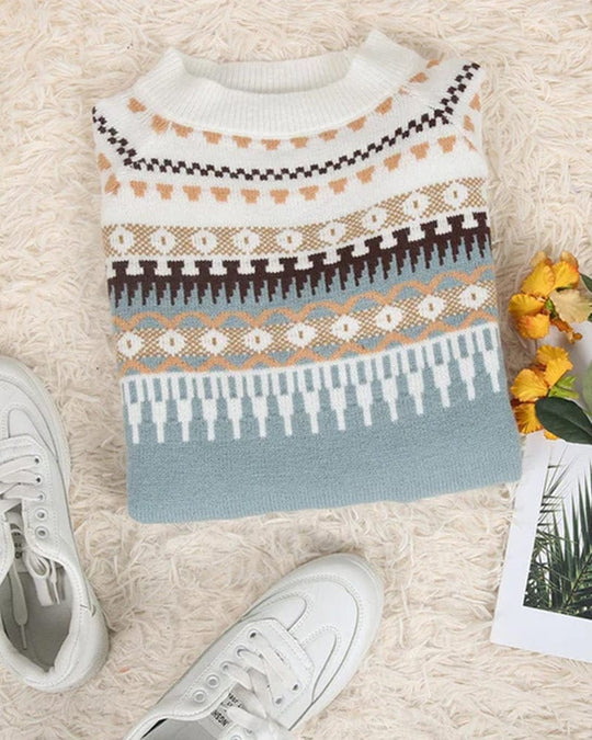 R&B | Strickpullover Fair Isle-Muster Rundhalsausschnitt Lange Ärmel Rippdetails