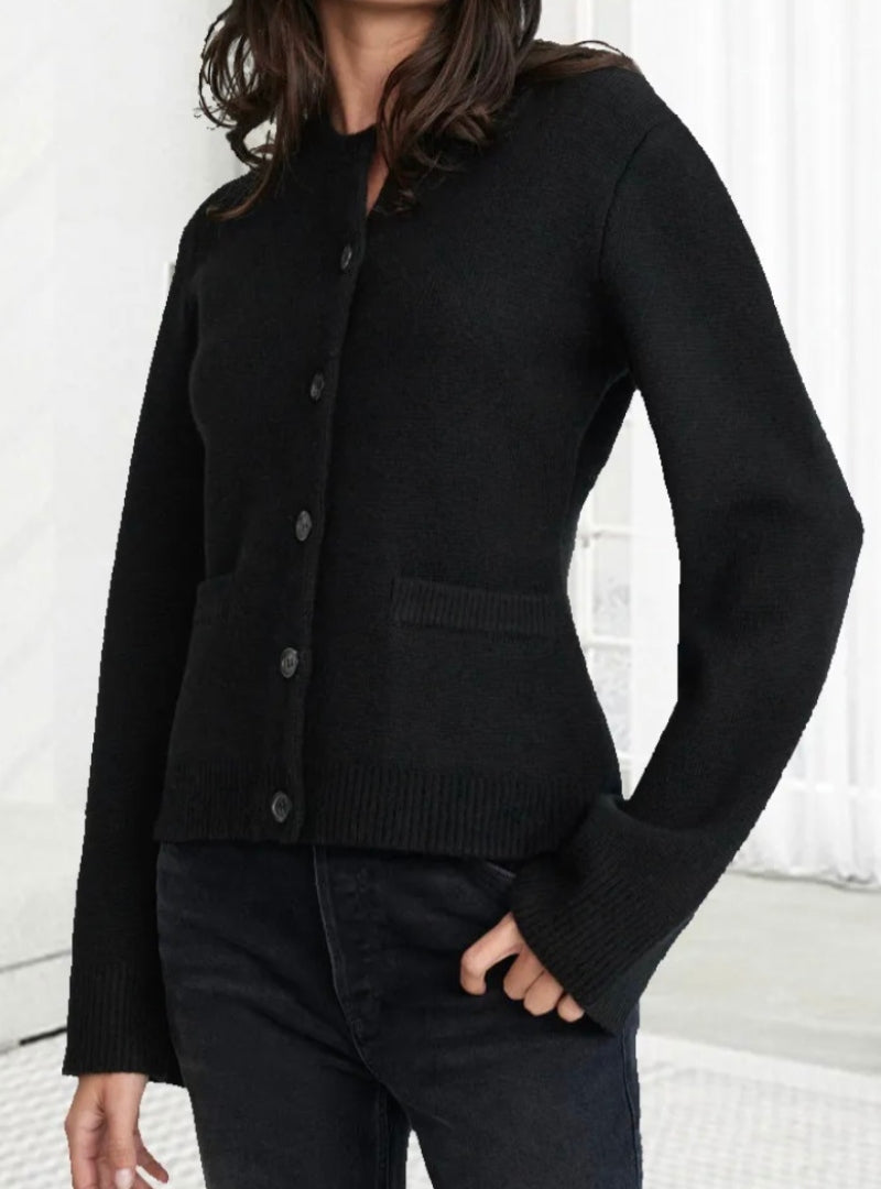 R&B | Strickjacke Knopfverschluss Rundhals Lange Ärmel Weich und Bequem