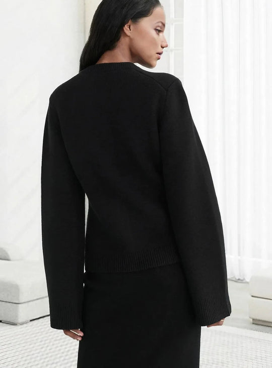 R&B | Strickjacke Knopfverschluss Rundhals Lange Ärmel Weich und Bequem