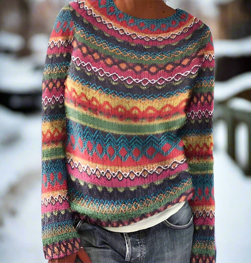 R&B | Wolle Jacquard Pullover Geometrischer Rundhalsausschnitt Pullover