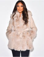 R&B | Damen Winterjacke mit Kunstfell und Gürtel