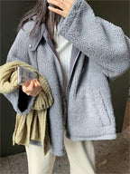 R&B | Warme Oversized Damenjacke mit Kapuze - Fleece Parka