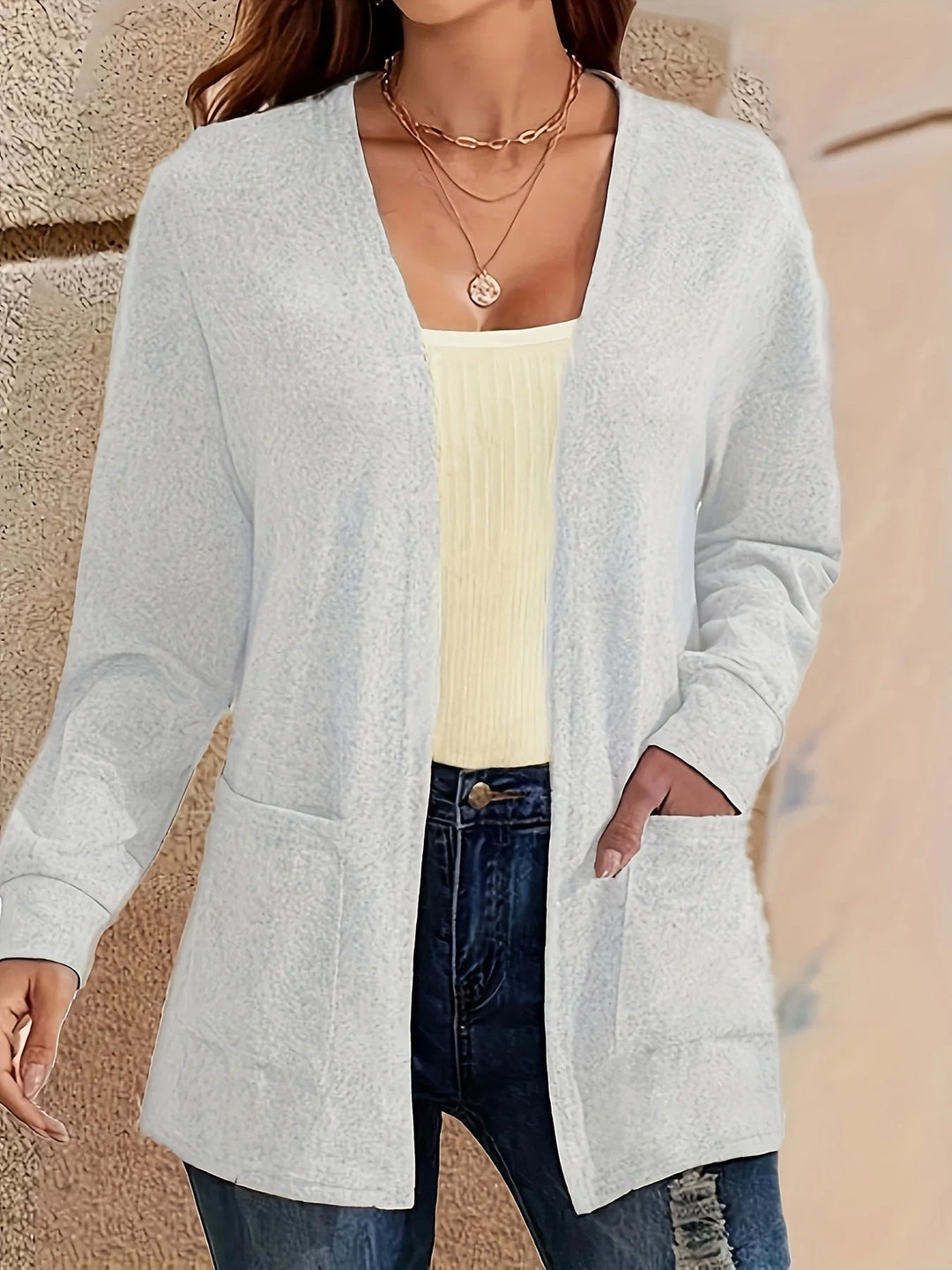 R&B | Stilvolle Strickjacke mit Offener Front & Taschen