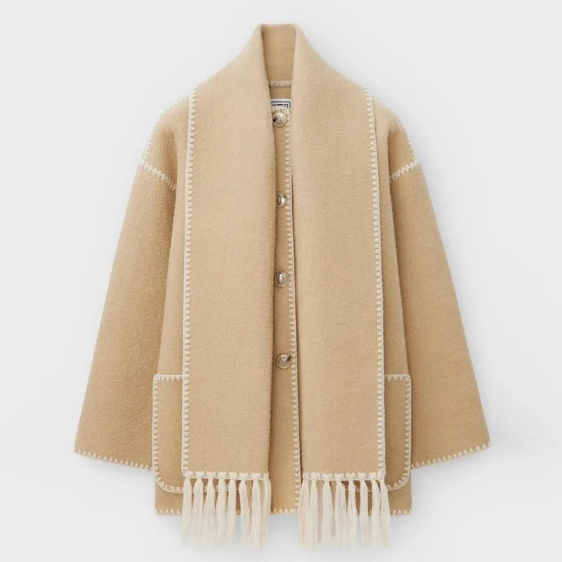 R&B | Mantel Poncho-Stil - Oversized Passform - Wollmischung - Hoher Kragen - 3/4 Ärmel