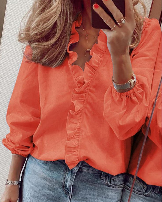 R&B | Bluse mit Rüschen und V-Ausschnitt