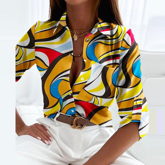 R&B | Funkelnde Button-Up-Bluse mit Print für Damen