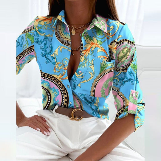 R&B | Funkelnde Button-Up-Bluse mit Print für Damen