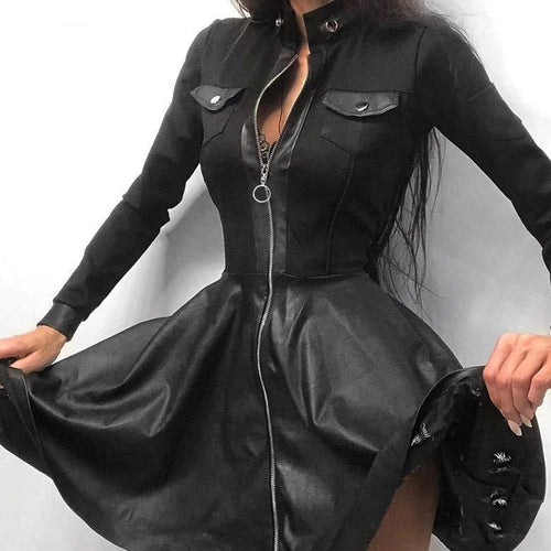 R&B | Leder-Reißverschluss Minikleid