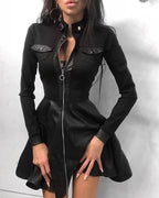 R&B | Leder-Reißverschluss Minikleid