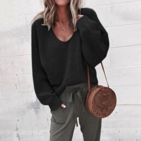 R&B | Pullover - Damen Herbst Lockere V-Ausschnitt Gestrickter Pullover