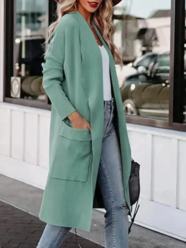 R&B | Frauen Lässiger langer schlanker Wollmantel