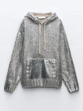 R&B | Schicker Damen Kapuzenpullover mit Metallic Rippbesatz und Folie