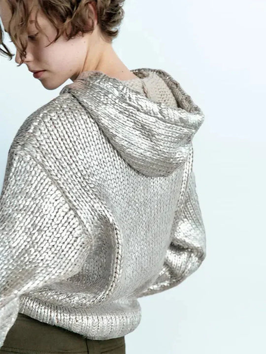R&B | Schicker Damen Kapuzenpullover mit Metallic Rippbesatz und Folie