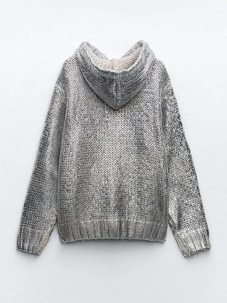 R&B | Schicker Damen Kapuzenpullover mit Metallic Rippbesatz und Folie