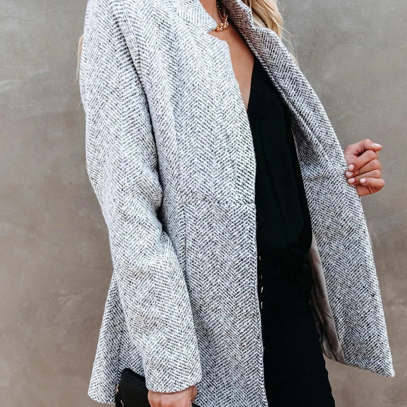 R&B | Zeitlose Offene Jacke Tweedstruktur Moderne Eleganz