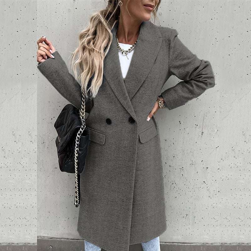 R&B | Langer Mantel Wollmischung Klassischer Schnitt Einreiher mit Seitlichen Taschen
