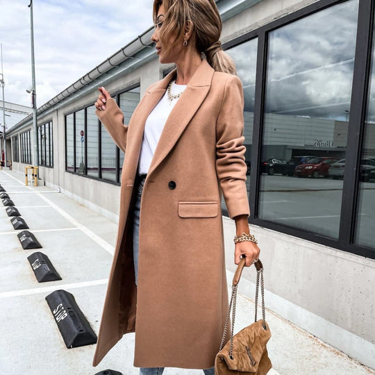 R&B | Langer Mantel Wollmischung Klassischer Schnitt Einreiher mit Seitlichen Taschen