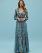 Boho Damen Maxikleid mit Niedrigem V-Ausschnitt und Langarm | R&B
