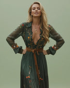 Boho Damen Maxikleid mit Niedrigem V-Ausschnitt und Langarm | R&B