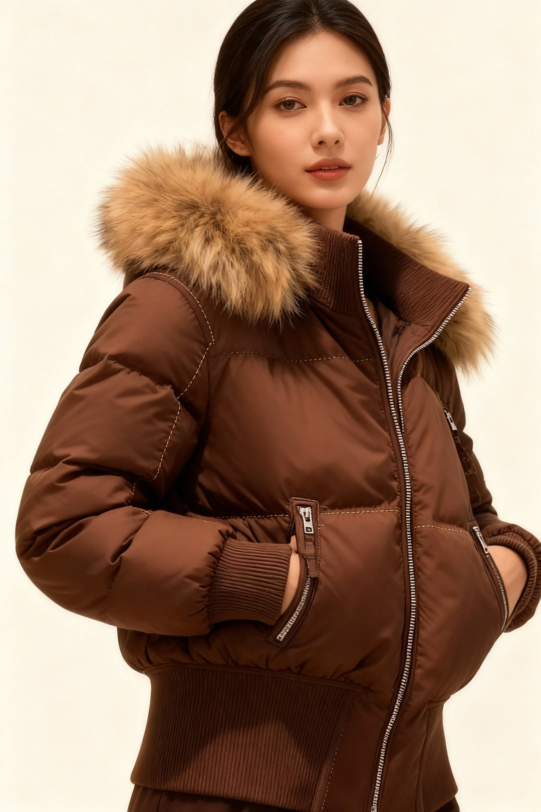 Damen Gesteppt Winterjacke mit Warm & Abnehmbarer Kapuze | R&B