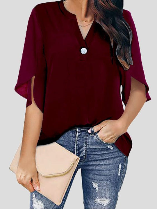 R&B | Frauen Blusen Lässig V-Ausschnitt Kurzarm Chiffon Bluse