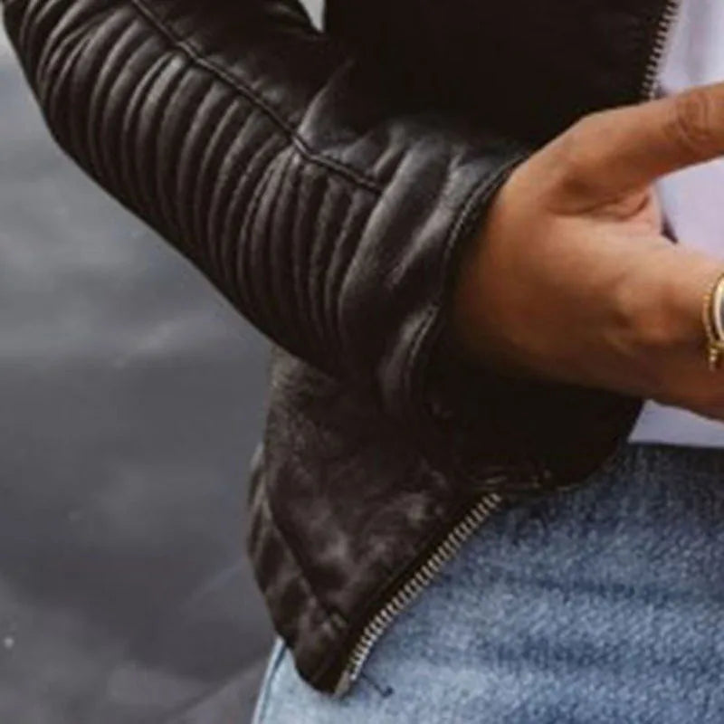 R&B | Damen Freizeit Schwarz Vegane Leder Bikerjacke