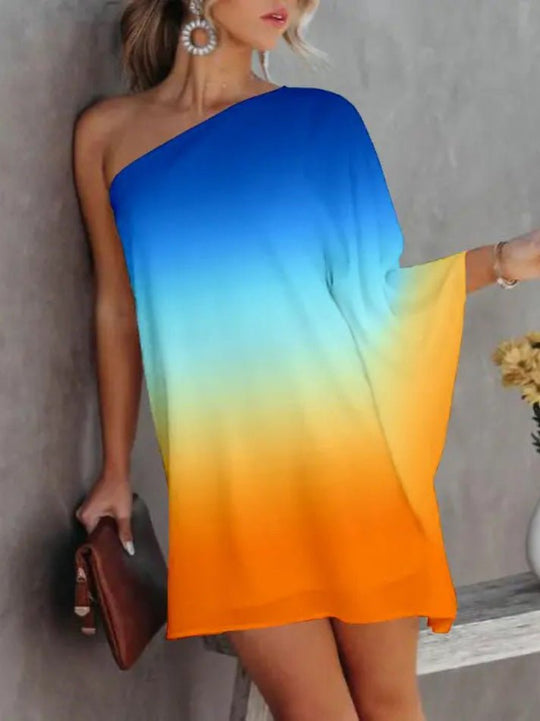 R&B | Frauen Kleider Gradient Ein Schulter Lässig Kleid