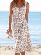 R&B | Frauen Kleider Rundhals Blumengemustertes Ärmelloses Kleid