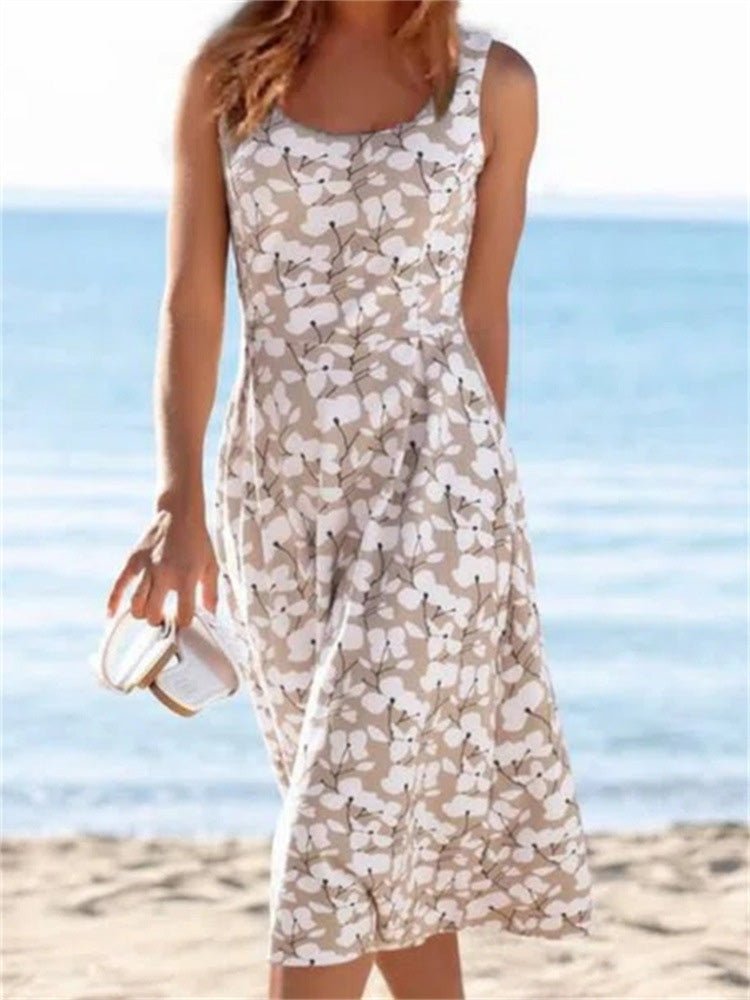 R&B | Frauen Kleider Rundhals Blumengemustertes Ärmelloses Kleid